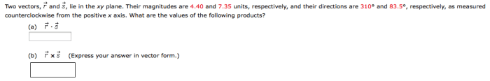 Two vectors r and s lie in the xy plane